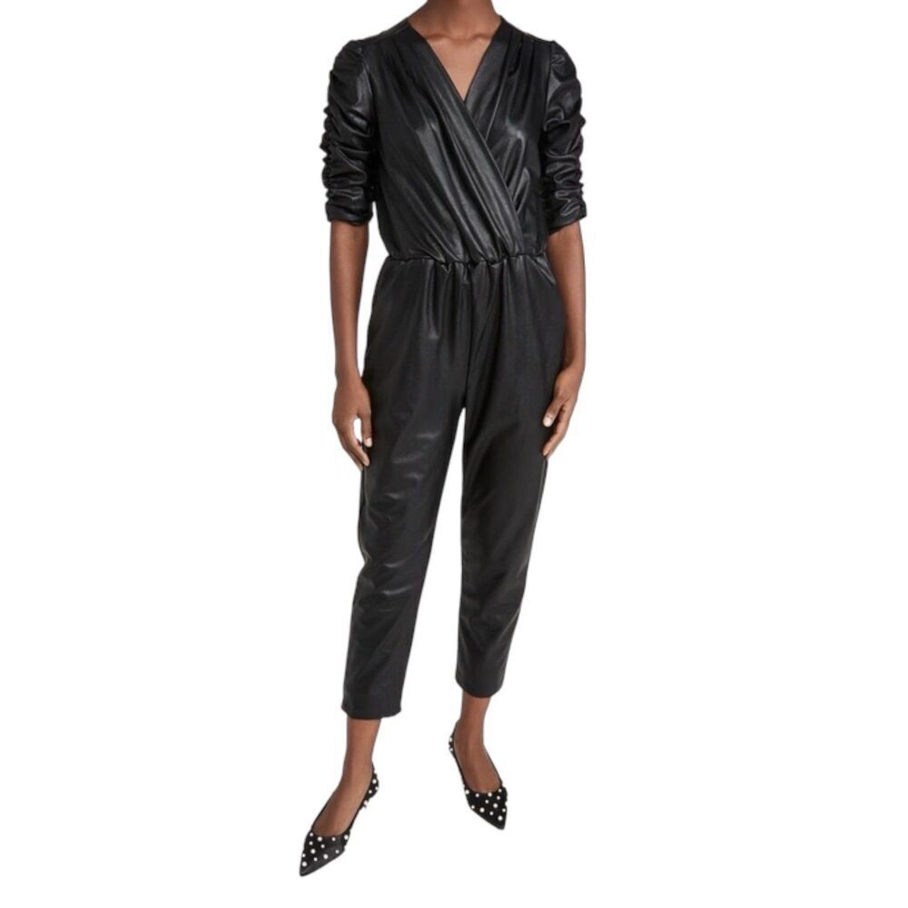 Amanda Uprichard Black Faux Leather Annika Jumpsuit M